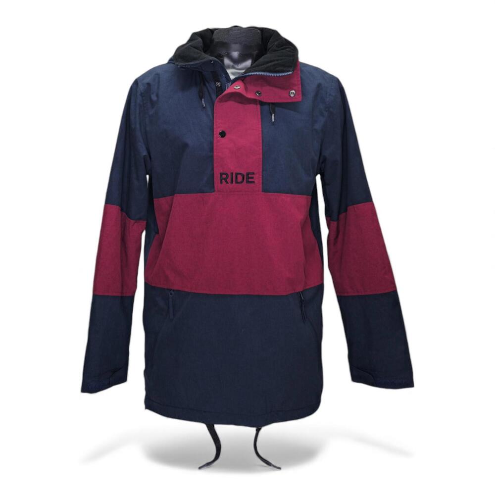 Ride Snowboard Company Anorak Jacket Navy‎ Burgundy Colorblock Hooded Men L